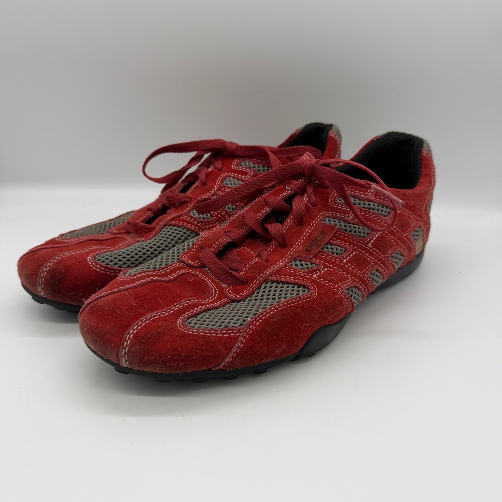 Geox Snake Original Mens Red Suede Mesh Breathable Sneakers Shoes Size 43